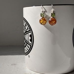 925 Sterling Silver Green & Orange Dangle Earrings